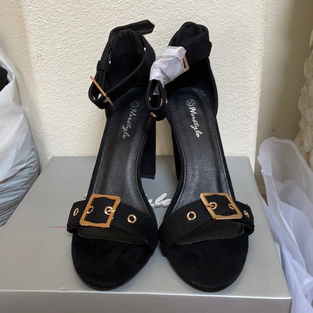 Black gold buckle heels (Size 11)